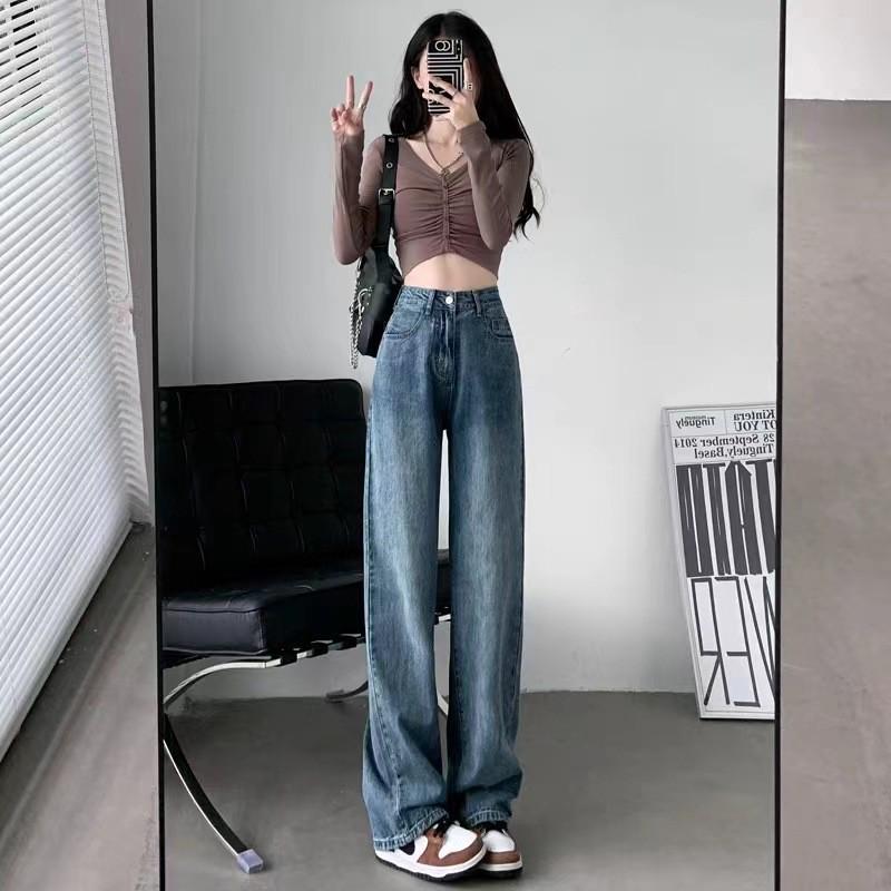 Women's High-Waist Wide-Leg Jeans - Slim, Straight, Loose-Fit Trousers for Autumn 2023