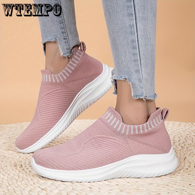 Женские дышащие кроссовки Slip On, легкие вязаные кроссовки с мягкой подошвой, удобные низкие туфли