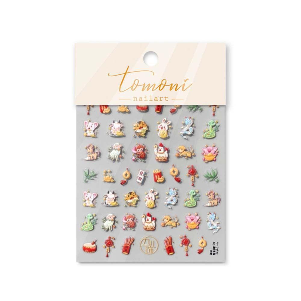 Zodiac Animals Dragon Nail Decals Lion Dance Chinese Nail Decorations  Lady