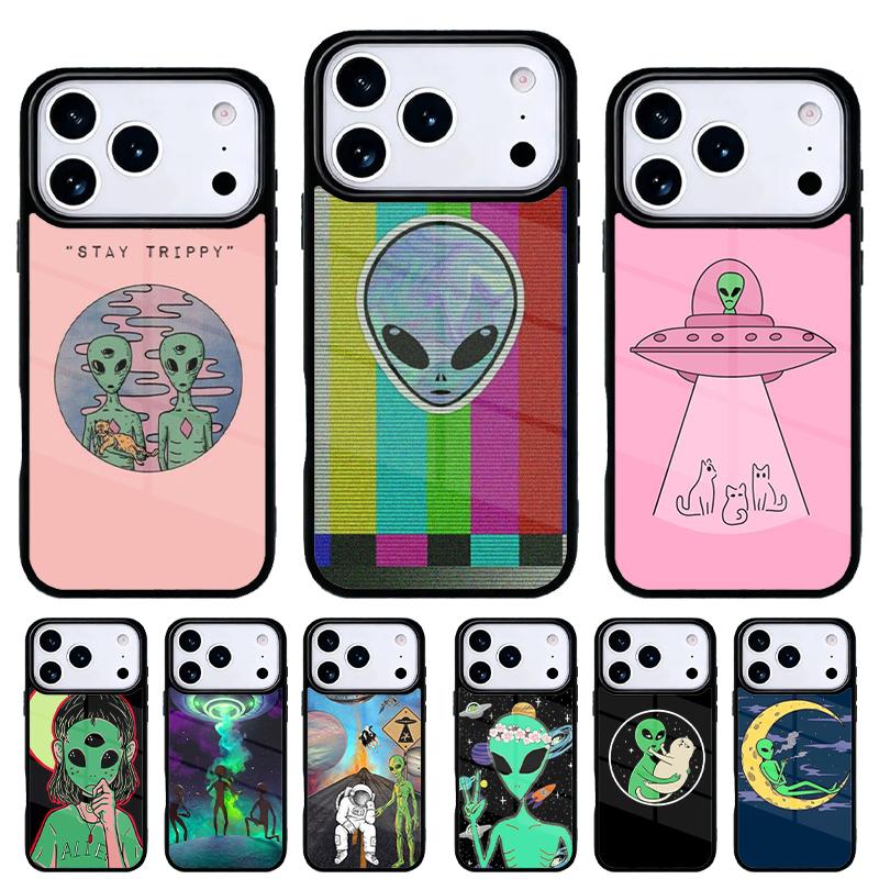 Эстетичный милый мультяшный инопланетный чехол для телефона iPhone 17 16 15 14 13 Pro Max Задняя крышка для 12 11 Pro Coque