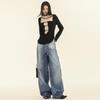 Женские джинсы с высокой талией и широкими штанинами в американском уличном стиле — коллекция осень/зима 2024 г. — прямые, свободные, облегающие, в стиле «мопинг»