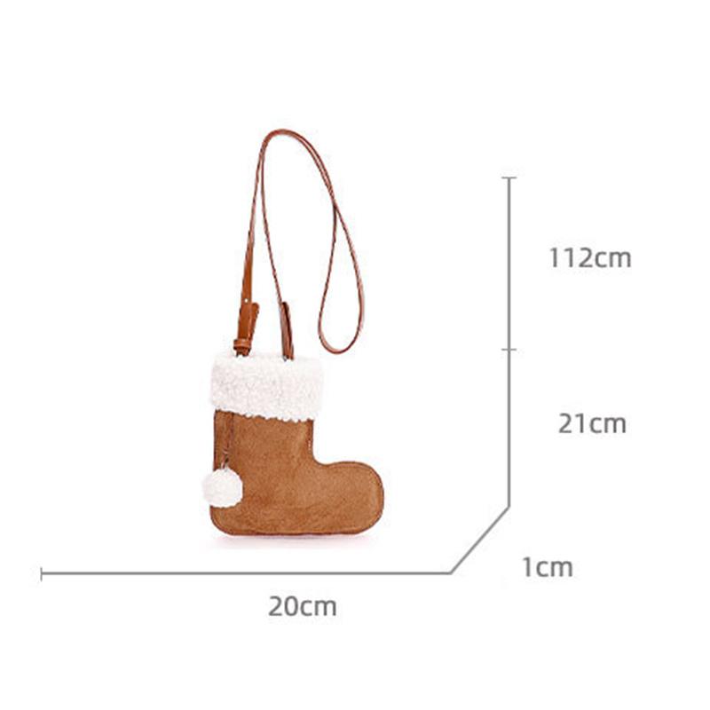 Portable Simple Style Suede Crossbody Bag Fluffy Lightweight Lamb Shoulder Bag Travel Christmas Sock Bag Women CLE