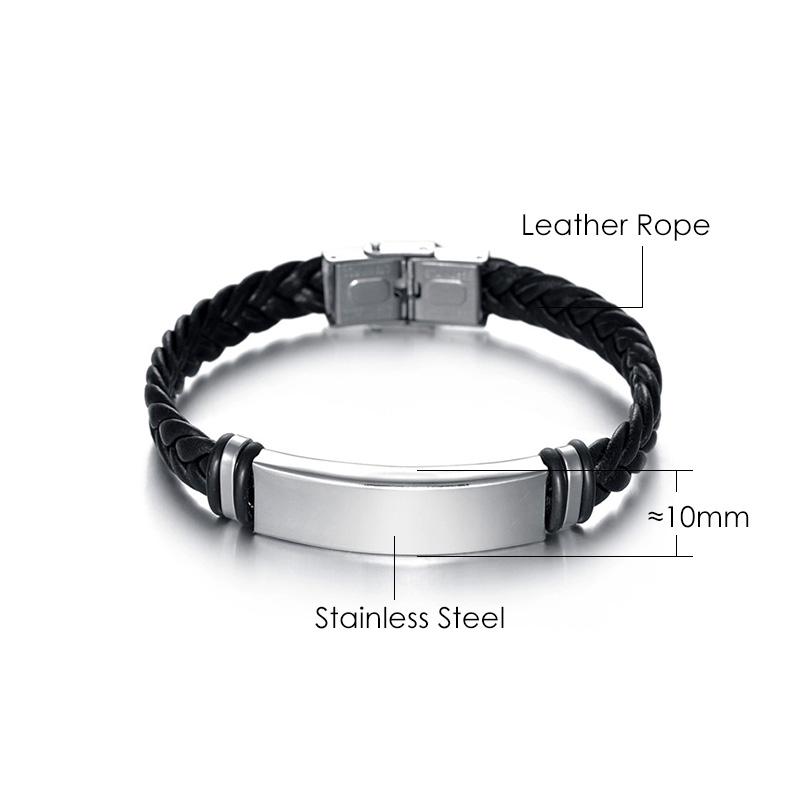 Bracelet Twist Braid Leather Rope Bracelets Stainless Steel Hiphop Rock Fashion Jewelry Accessories