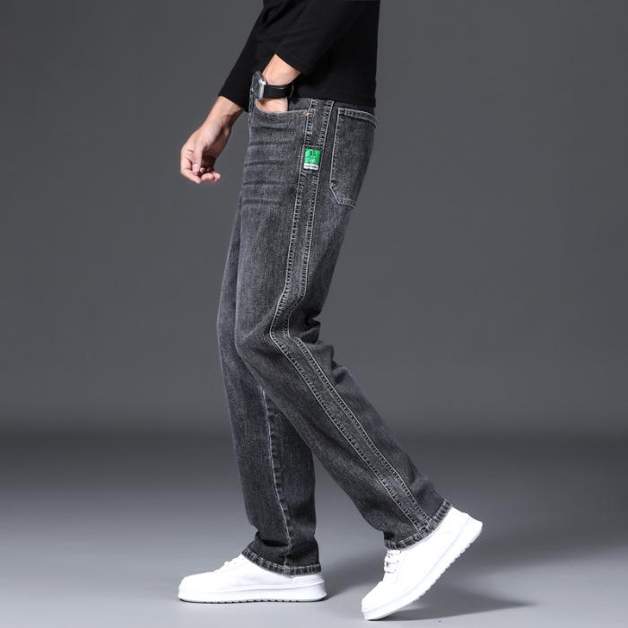 Мужские универсальные летние свободные джинсы, размер XL, деловой повседневный стиль, средне-высокая талия, высокая эластичность.