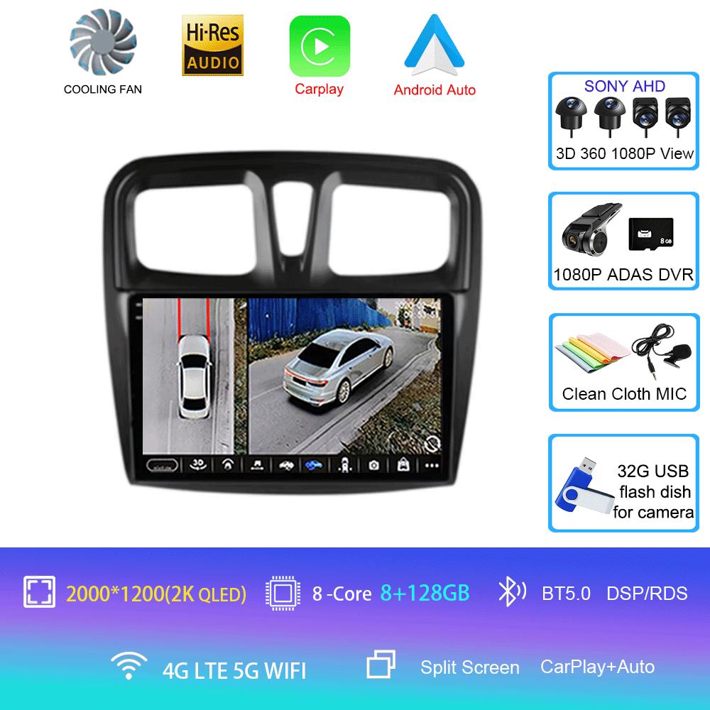 Автомобильное радио Android 14 Carplay для Renault Logan 2 Sandero 2 2012 2013 - 2019 Навигация GPS Мультимедийный проигрыватель Wi-Fi+4G BT DSP 2DIN