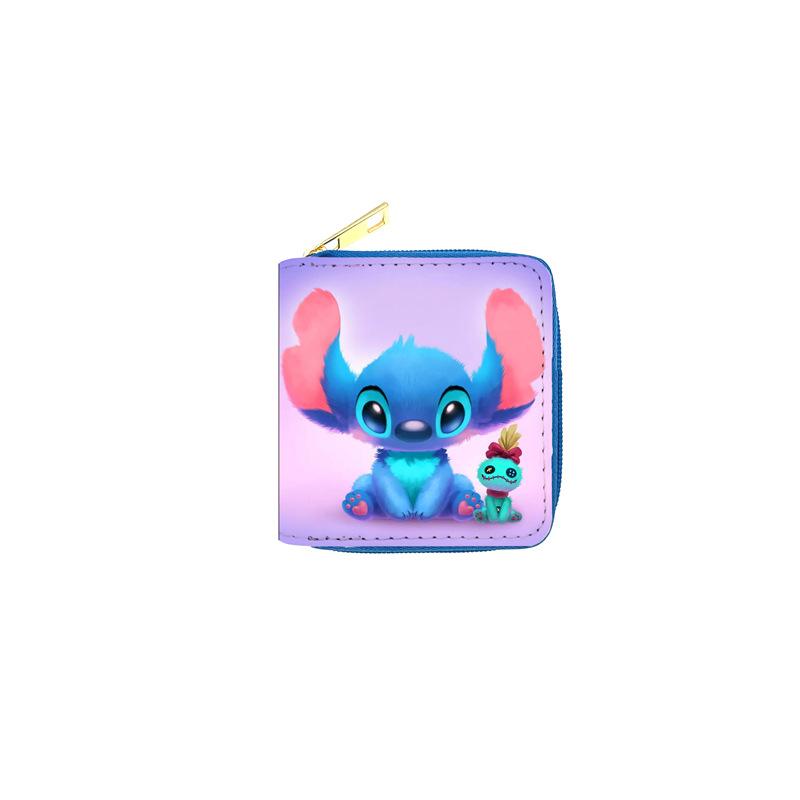 Stitch PU Leather Short Zip Wallet for Women Girls Cute Cartoon Coin Purse Card Holder ID Case 6pcs