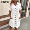 JPNTKY Женская мода Лето Весна Однотонный принт Короткий рукав Воротник ПОЛО Повседневные платья