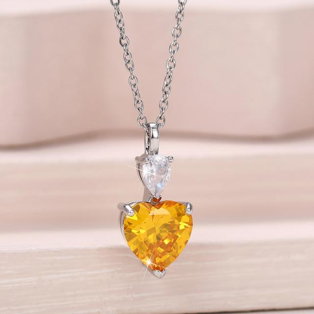 Huitan Aesthetic Colorful Cubic Zirconia Pendant Necklace Women For Wedding Party Temperament Lady 'S Neck Accessory Jewelry