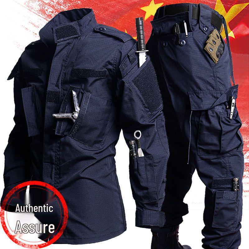 Мужской темно-синий тактический тренировочный костюм для улицы: Износостойкая тактическая софтшелл куртка