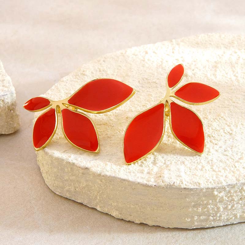 Stainless Steel Colorful Dripping Oil Flower Stud Earrings for Women Vintage Gold Color Petal Temperament Earrings Jewelry Gifts