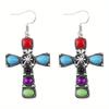 1 пара винтажных серег-крестов из цветного натурального камня, набор серег-крестов с драгоценными камнями, подходит для повседневной носки