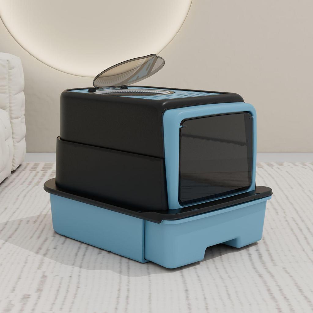 Закрытый лоток для кошачьего туалета с верхним входом - большой, антизапаховый, антиследовой горшок для котят