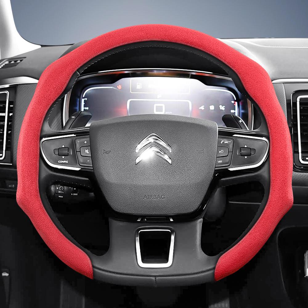 vcxja9 Suitable for Citroen Premium Suede Snap-On Steering Wheel Cover, Non-Slip and Durable, for C3 C4 X Berlingo C5 Aircross Jumper Spacetourer 