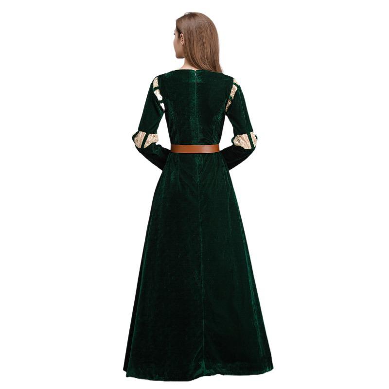 Women's Brave Merida Green Court Long Dress Halloween Cosplay Costume