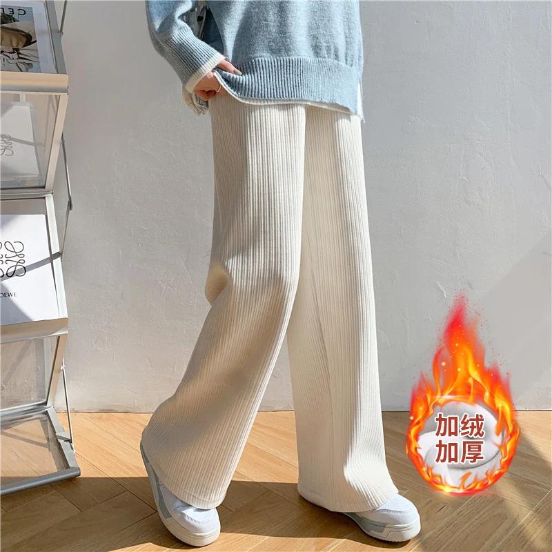 Осенние модные свободные повседневные плюшевые широкие брюки женские зимние толстые бархатные свободные женские брюки однотонные прямые офисные женские брюки с высокой талией 31057