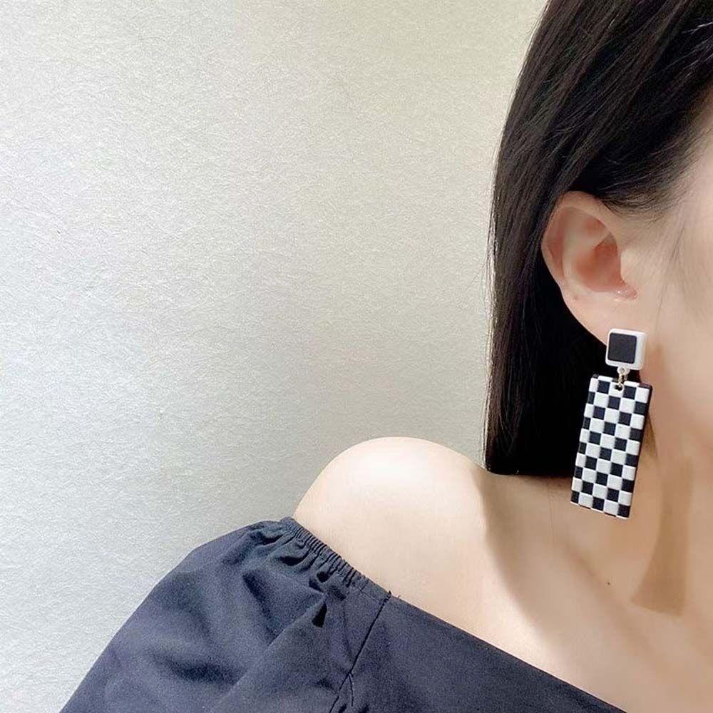 Square Korean Style Lattice Pattern Ear Studs Women Earrings Dangle Earrings Checkerboard Earrings