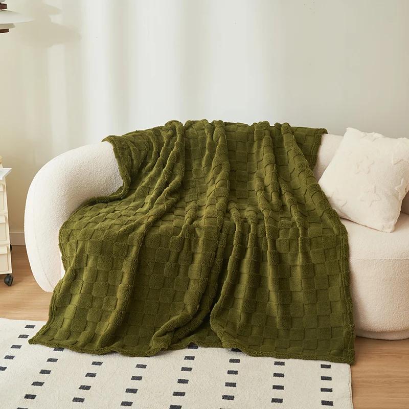 1 шт. вафельное плюшевое одеяло чистого цвета в клетку теплое мягкое удобное покрывало для дивана украшение для дома покрывало фланелевое одеяло
