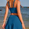 New Solid Color Women's Split Swimsuit Deep V Hollow Top High Waist Culottes Women's 2-piece Swimming Set