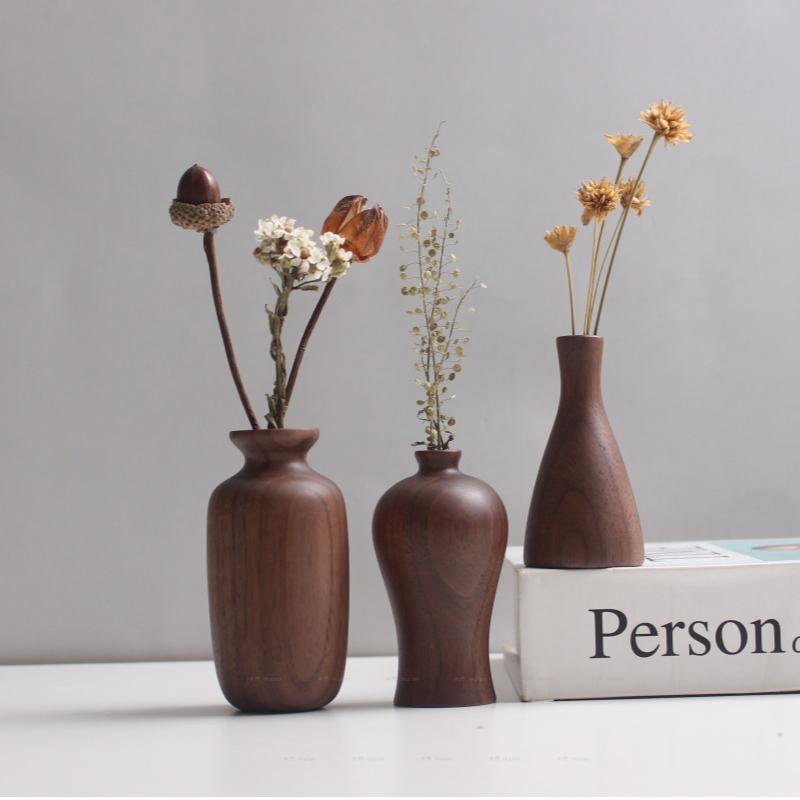 Wooden Crafts Walnut Flower Ware Solid Wood Vase Ornament Solid Wood Small Vase