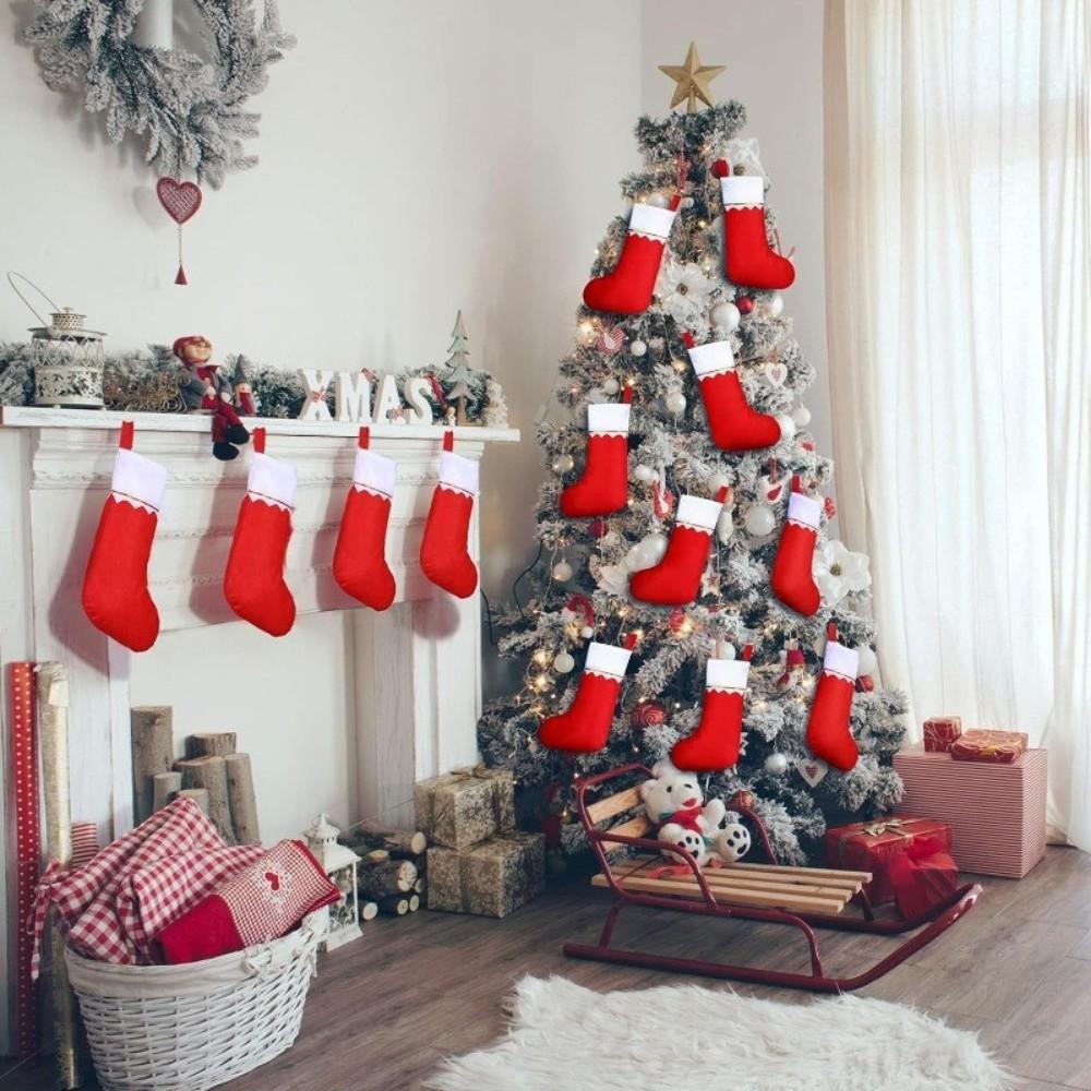 Red Felt Christmas Stockings Golden Trim Gift Candy Bag New Festive Ornament Christmas Party