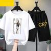 Летний детский комплект одежды CR7 Звезда футбола Принт Короткий рукав Топ Шорты Комплект из 2 предметов Мягкий Спортивный Костюм Комплект Одежды
