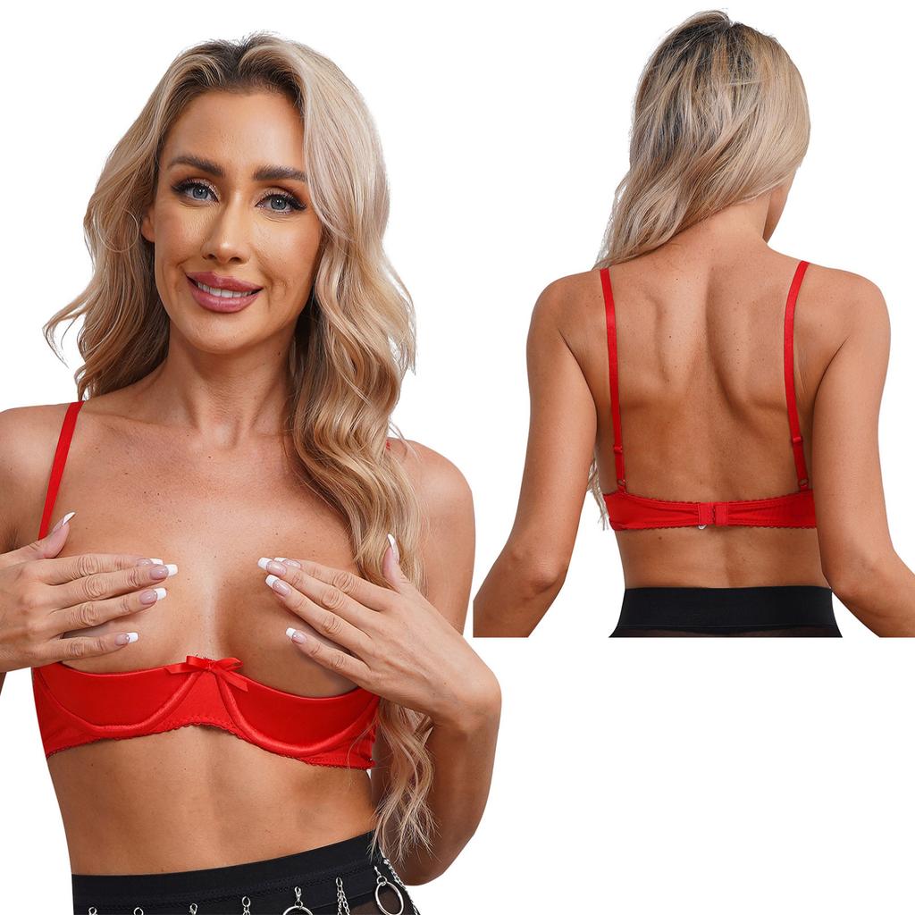 Женское сексуальное атласное белье, регулируемые бретельки на косточках, половина чашки, бюстгальтер-балконет с пуш-ап, нижнее белье