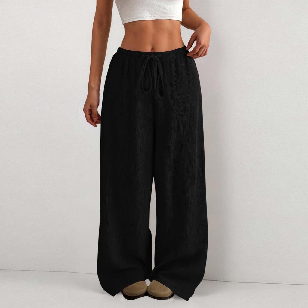 Women's High Waist Adjustable Knot Flowy Cotton And Linen Trousers Wide Leg Pants