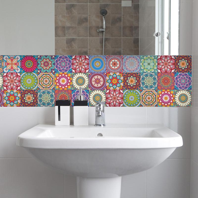 24 шт. наклейки на плитку мандалы в стиле ретро, ​​красочные водонепроницаемые термостойкие самоклеящиеся плитки, пленка на стену