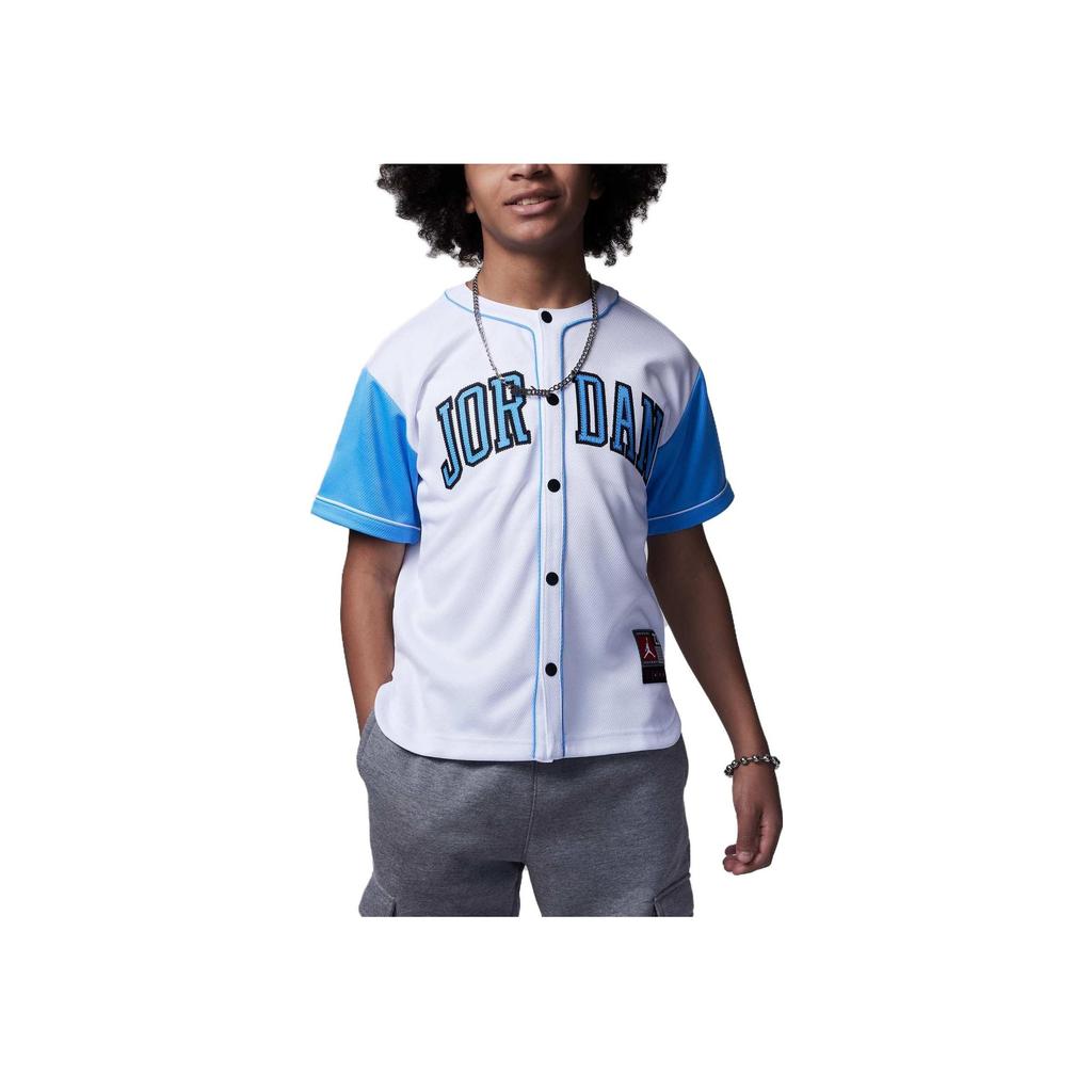 Jordan T-Shirt Letter Logo Number Embroidery Color Block Round Neck Single Button Short Sleeve Kids Tops White FQ0573-100