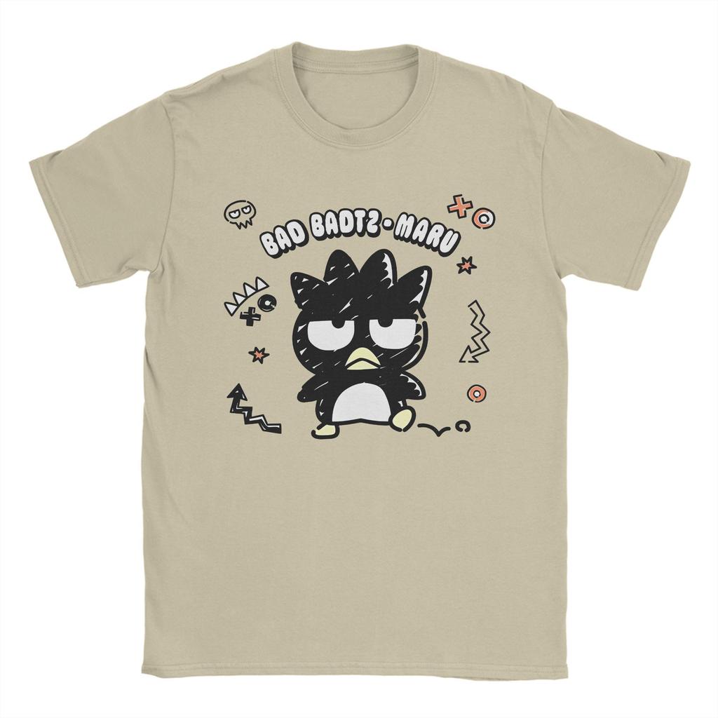 Аниме Мужские футболки Bad Badtz Maru Повседневная футболка с коротким рукавом и круглым вырезом из чистого хлопка больших размеров