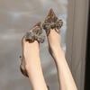 Новые стильные модные прозрачные женские туфли-лодочки со стразами и бантом, осенние туфли на шпильках, высокие каблуки, сексуальные туфли для невесты, свадебное платье