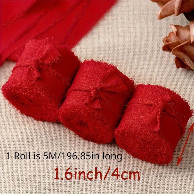Elegant Frayed Edge Chiffon Ribbon 2 Rolls of Red Silk Chiffon Ribbon for Gift Wrapping Wedding Invitations DIY Crafts