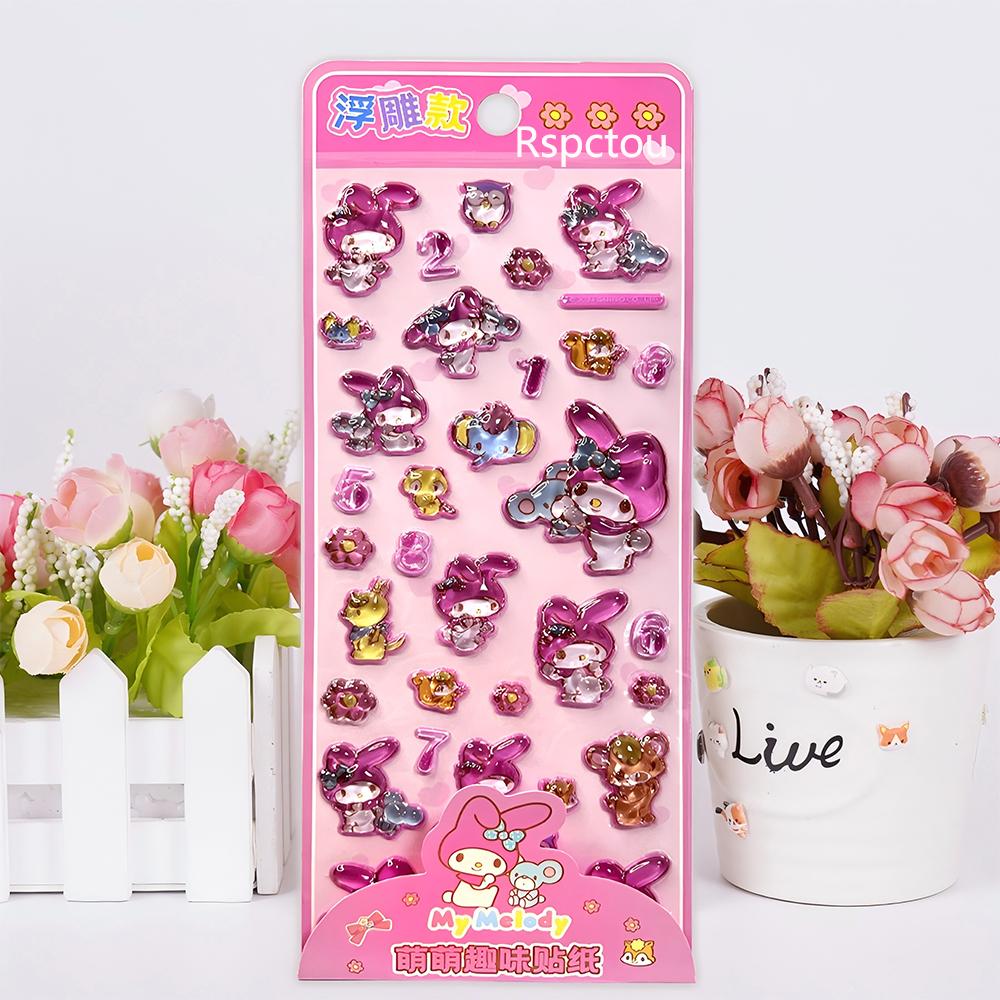 4 шт. Sanrio Аниме 3D Кристаллические рельефные наклейки Милые Куроми Моя Мелоди Почакко Мультяшные наклейки для телефона, ноутбука, холодильника Каваи наклейка Игрушка