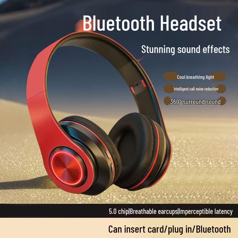 B39 Over-Ear Bluetooth Headphones: Cool Light Effects, Card Slot, Excellent Sound Quality for Male and Female Students