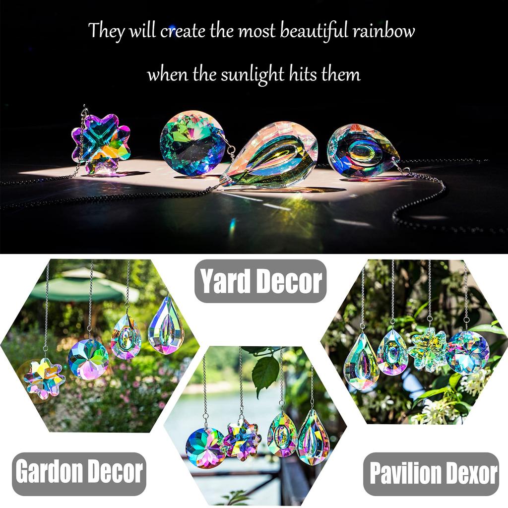 4pcs Clover-Shaped Round Crystal Pendant Crystal Rainbow Sun Catcher Wedding Decor Home Wedding Party Decoration Ornament