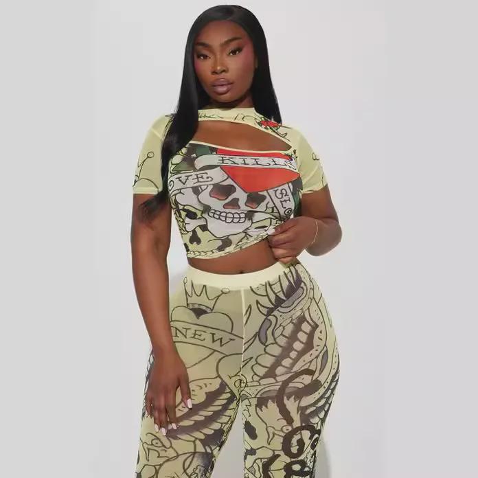 Летний повседневный костюм с коротким рукавом и принтом 2024 г.