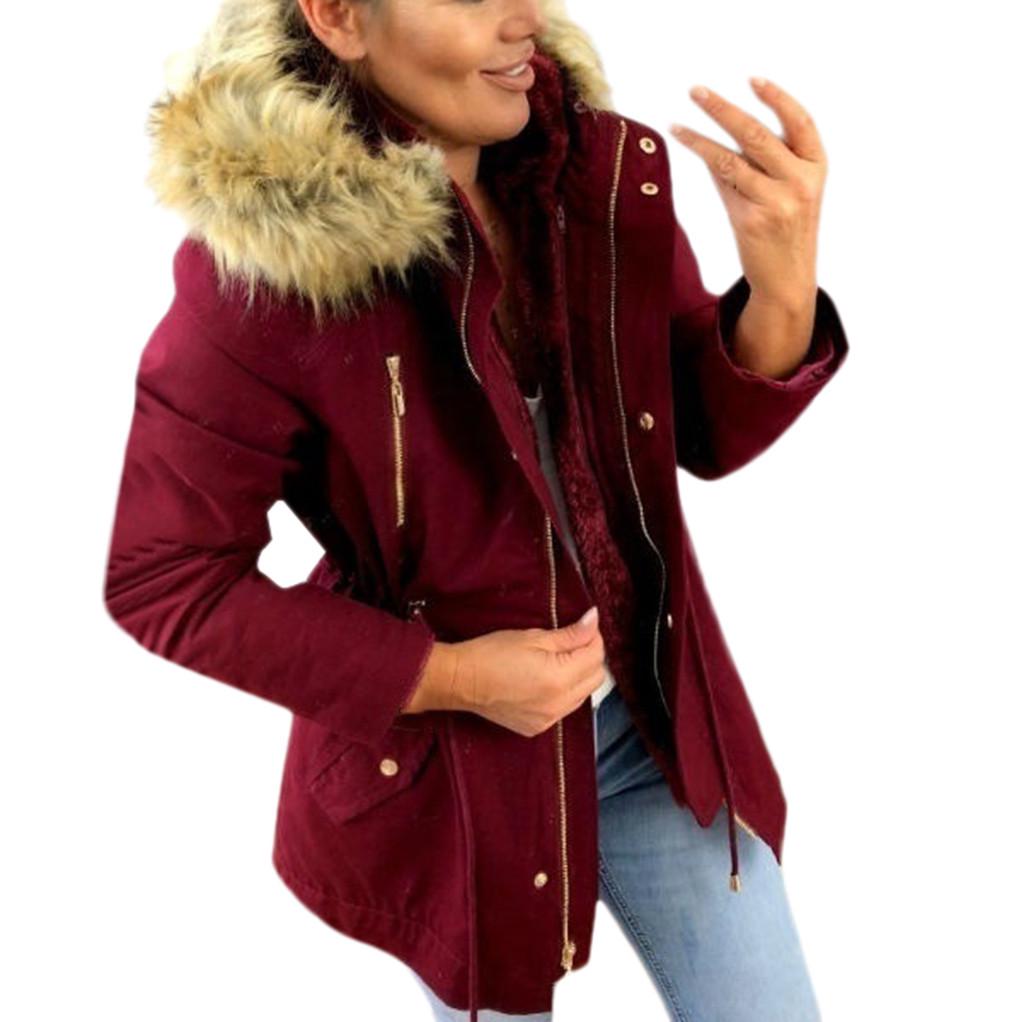 Women Fashion Winter Warm Military Hooded Jacket Casual Faux Outwear