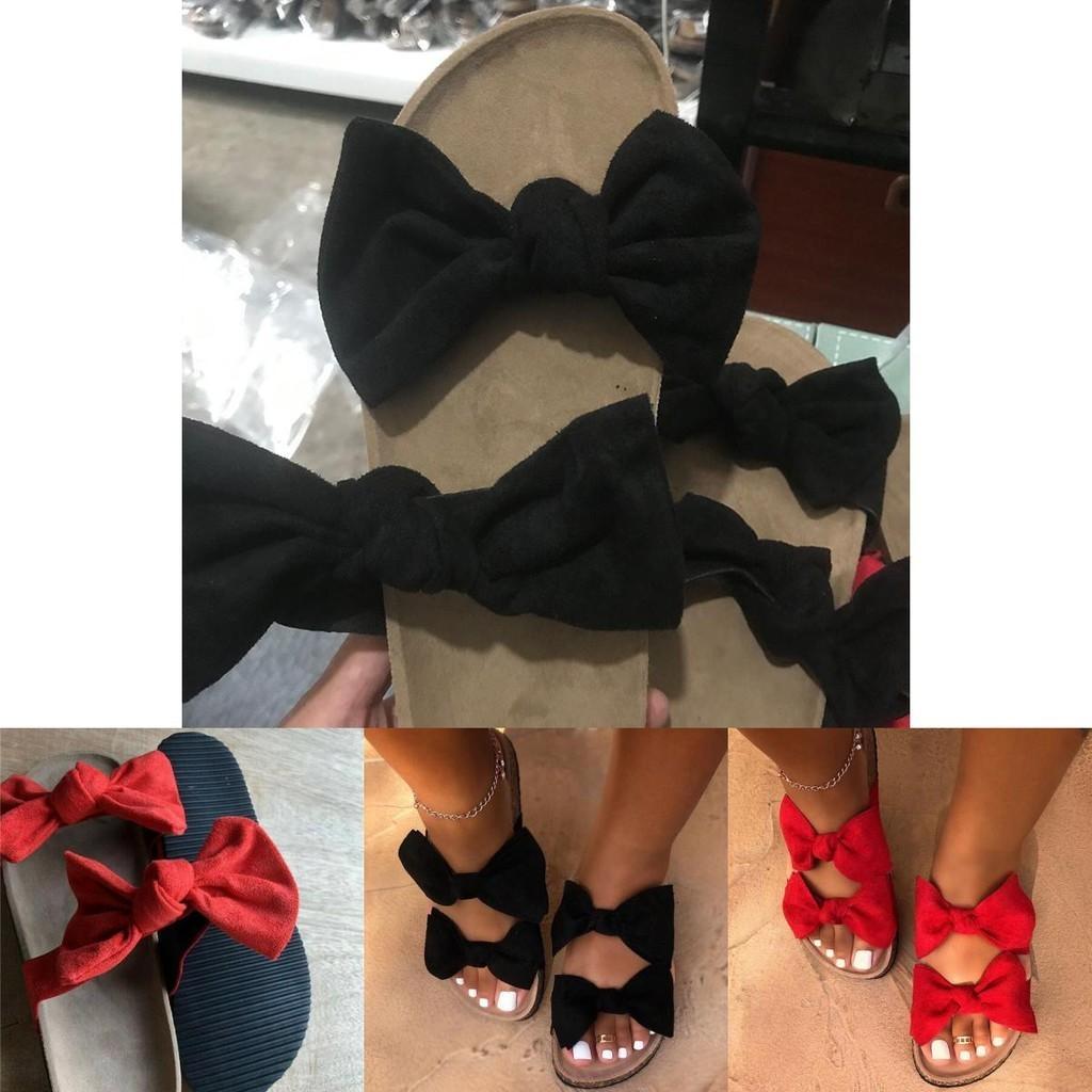 Comfortable Women Ladies Slip On Peep Toe Bow Sliders Flatform Platform Sandals Shoes