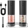 Electric Salt and Pepper Grinder Set, Rechargeable Salt and Pepper Mills with Storage Base, Automatic Pepper Shaker