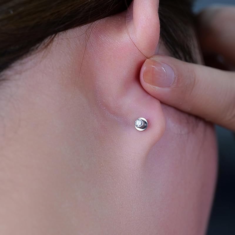 Limerencia Pure Titanium Earrings Medical Use Leaving the Second Piercing On Titanium Compatible with Metal Allergies Screw Type Earrings Won't Fall