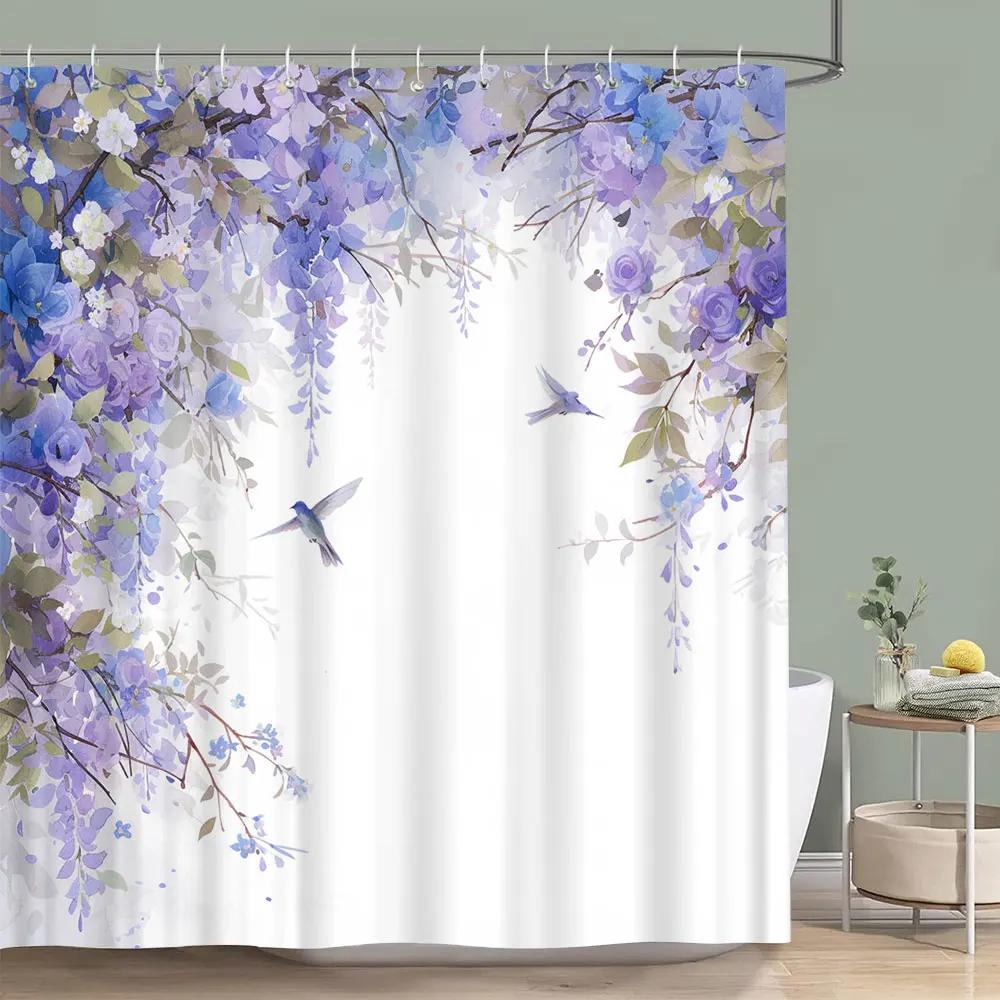 Красивая Цветочная Шторка для Душа с Колибри Бабочка Цветок Ботанический Акварельный Принт Полиэстеровая Шторка для Душа Декор для Ванной