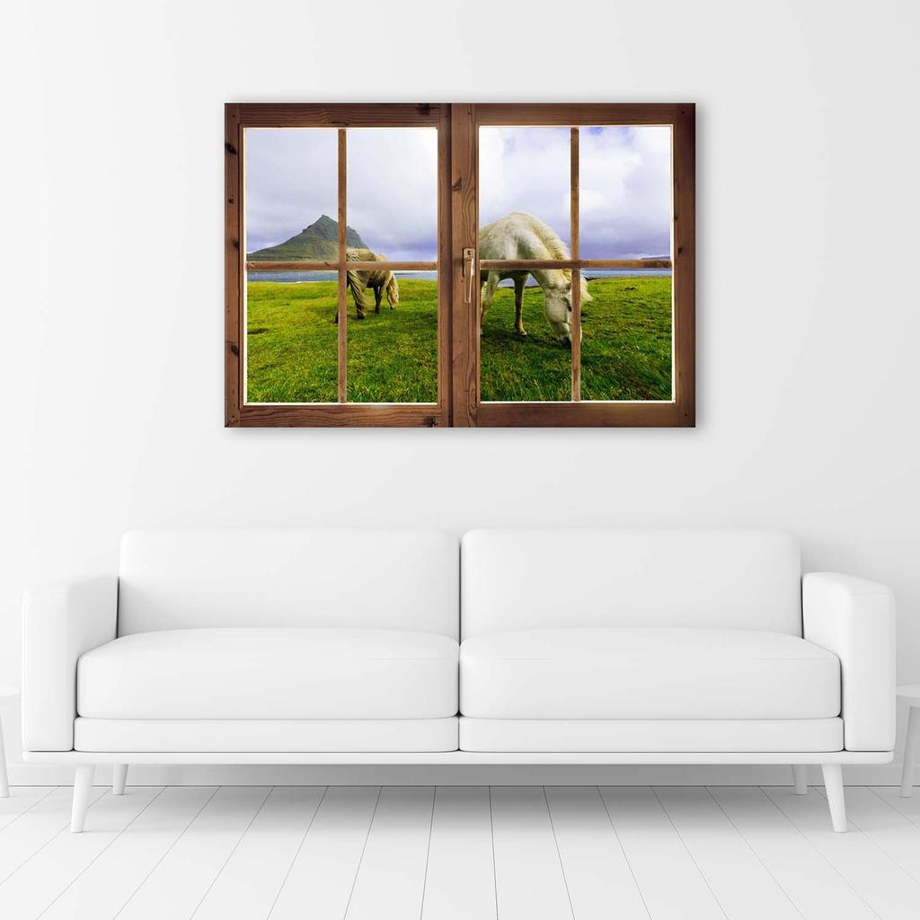 Canvas print, Window - view of horses