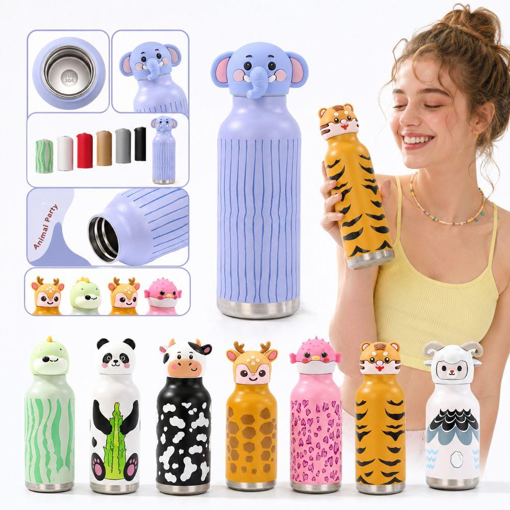 Dual-Drinking Kids Water Bottle 400ml Vacuum Insulated Bottle Thermos Cup Travel, Sports, Outdoor