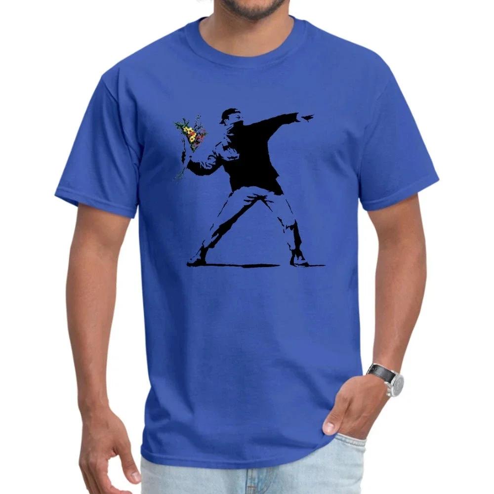 Swag Banksy Flower Thrower Футболки 100% хлопок Ткань Мужская футболка Мужские футболки Новинка Уличное искусство Дизайнерские футболки Rebel Большие размеры