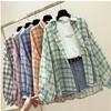 Весенне-летние модные женские винтажные свободные клетчатые блузки с длинными рукавами, топы, женские шифоновые повседневные рубашки, рубашки с защитой от солнца