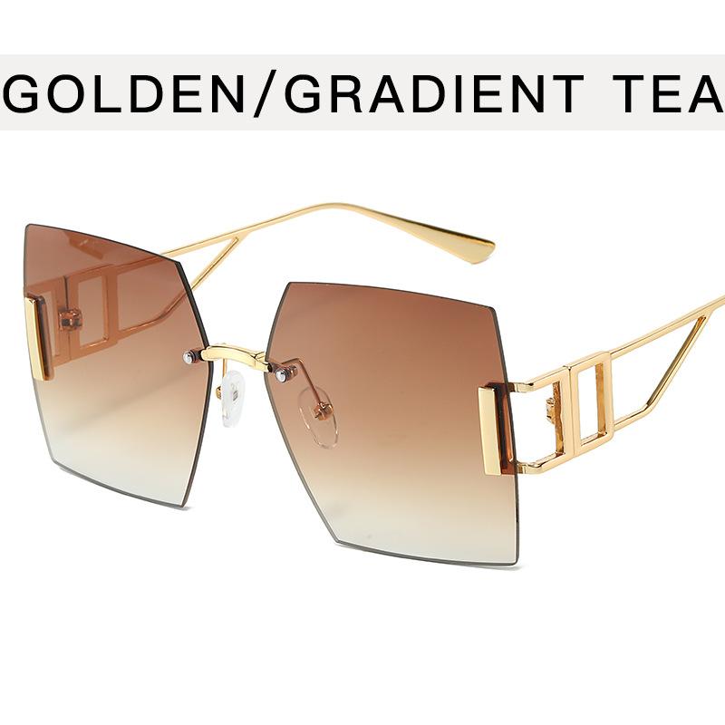 Солнцезащитные очки женские безободковые квадратной формы, металлическая оправа, полые дужки, для улицы, защита от УФ-лучей, женские солнцезащитные очки
