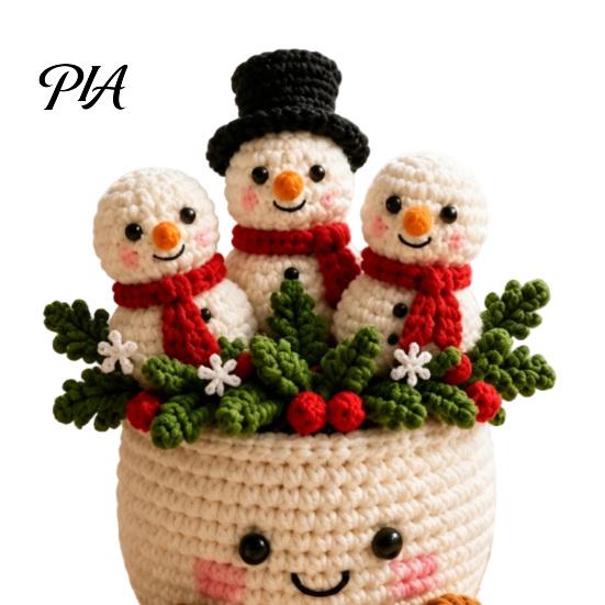 Soft Healing Holiday Ornaments Simulated Crochet Christmas Potted Decor, Knitted Mini Artificial Tree Flower Wool Knitting Plants Ornament,