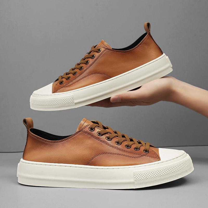 Fashion Genuine Leather Men's Casual Shoes Lace-up Sneakers for Men Outdoor Designer Non-Slip Walking Sport Shoes Skateborad