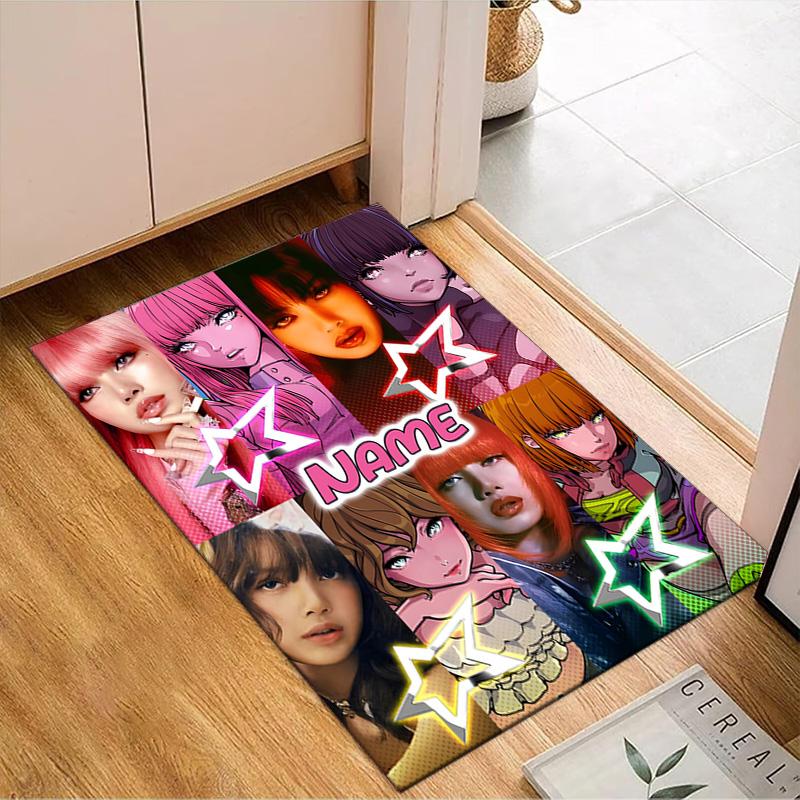 Custom Name Pink Kpop Fashion Rug for Living Room, Game Rooms, Office, Bedroom, Floor Mat Playful Design, fan gifts Christmas decor