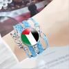 Round Palestine Flag Decor Bracelet Multi Layer Adjustable Handmade Bracelet Metal Letter Knot Faux Leather Wristband Jewelry Gift
